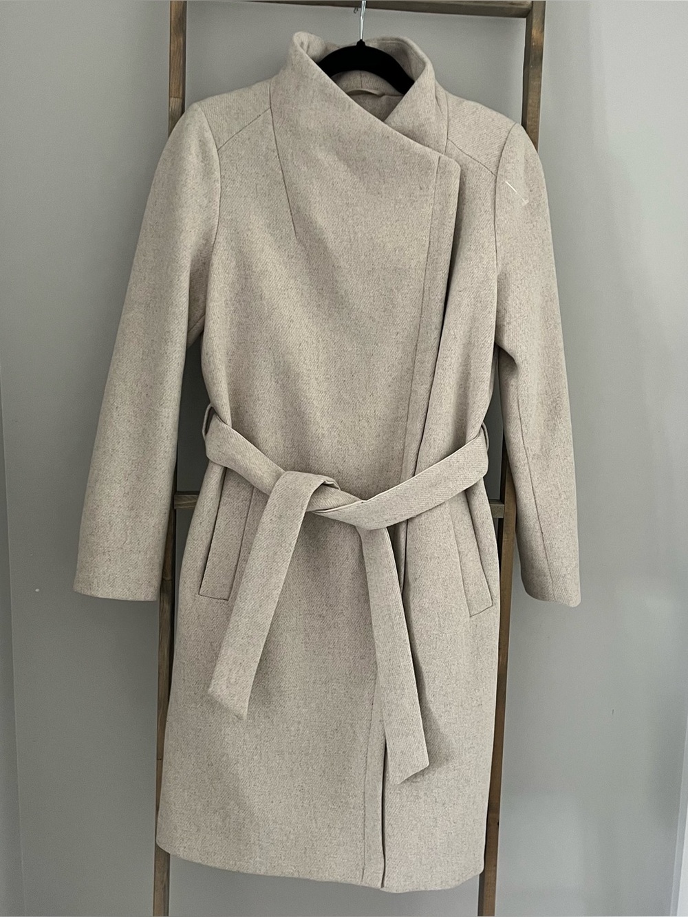 Vera Moda Long Wool-Blend Belted Wrap Coat